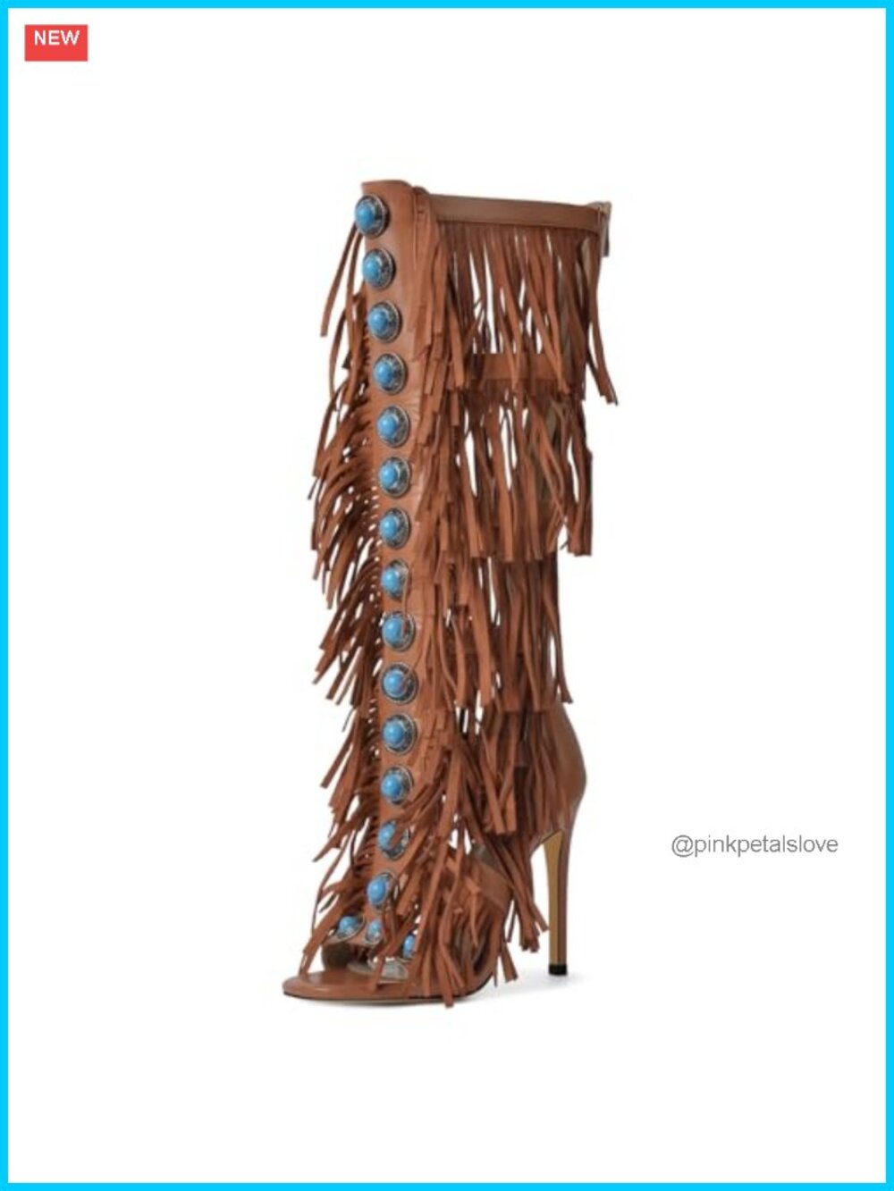 Fringe Studded Open Toe Knee High Heeled Sandals Stilettos Party Prom